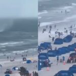 EN VIDEO | Tromba marina causó pánico en playa de Florida, varias carpas salieron volando por los fuertes vientos