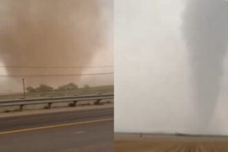 Verdaderamente impactantes son las imágenes de dos tornados que se registraron, en las inmediaciones de un aeropuerto de Midland (Texas).  