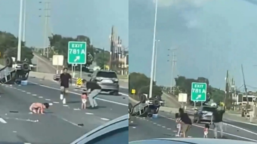 Un accidente de tránsito impactante ocurrió en la autopista interestatal 10 en Freeport, Texas (EEUU) el pasado domingo, 11 de agosto. Un carro volcó varias veces tras chocar con otro vehículo, expulsando a dos niños pequeños que solo vestían pañales.  