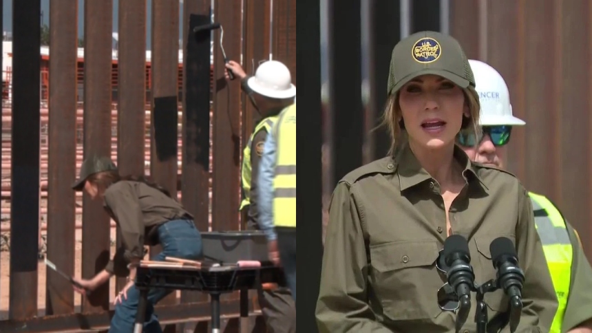 La secretaria de Seguridad Nacional de EEUU, Kristi Noem, anunció este martes, 19 de agosto, que el muro fronterizo sur será completamente pintado de negro.  