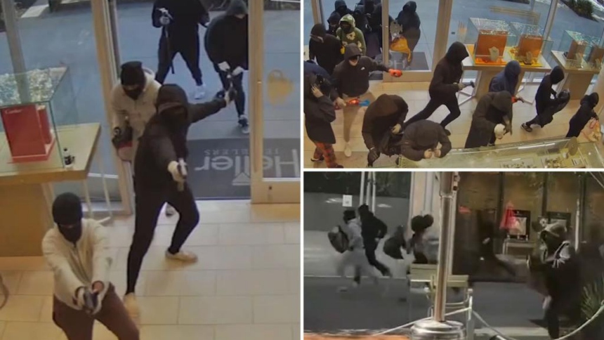 En una escena abrumadora, una multitud de al menos 30 hombres encapuchados irrumpió violentamente en la joyería Heller Jewelers, ubicada en San Ramón, en California (EEUU).  