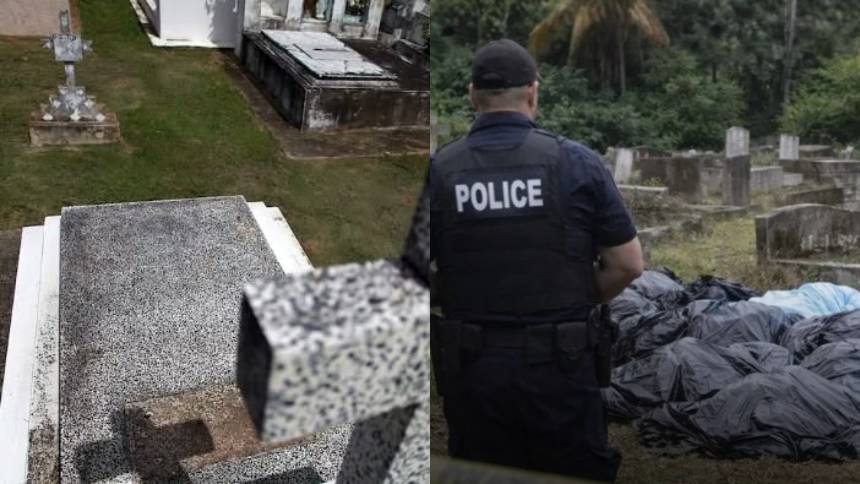 La Policía de Trinidad y Tobago tiene detenido a dos hombres, uno de 18 años y otro de 25, luego de ser sorprendidos deshaciéndose de 56 cuerpos, 50 niños y seis adultos, en el Cementerio Cumuto, en la parte norte-central del país.