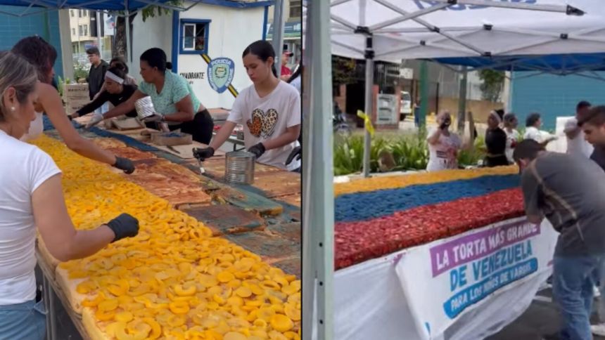 ONG preparó torta de ocho metros de largo para repartirla entre los niños que se encuentran en refugios tras los terremotos