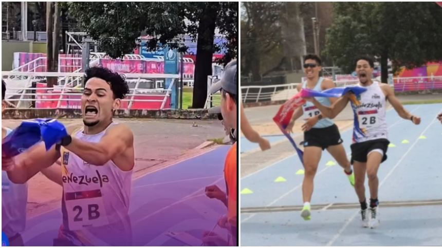 El equipo venezolano en Pentatlón Mixto remontó hasta llegar a meta y ganar el oro. Fotos captura de videos RSS InDeportes.